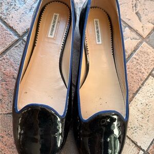 Emporio Armani Black and Blue Patent Loafers
